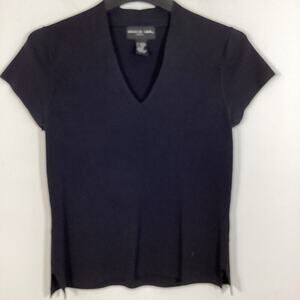 August Silk Rayon Ribbed Knit Short Sleeve Shirt Top Medium Office‎ Minimalist